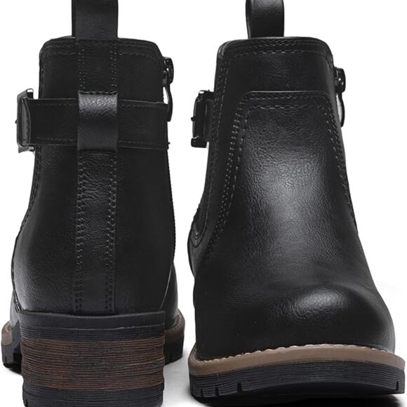 Black Ankle Boots 8.5 - 9 Booties Shoes Moto Short Chelsea Low Heel Faux Leather - Picture 5 of 7